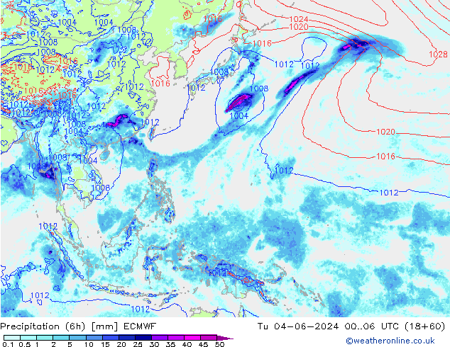 Z500/Regen(+SLP)/Z850 ECMWF di 04.06.2024 06 UTC