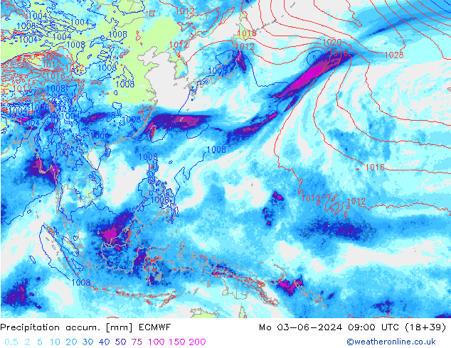 Precipitation accum. ECMWF Mo 03.06.2024 09 UTC