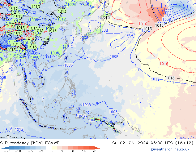 Tendencia de presión ECMWF dom 02.06.2024 06 UTC