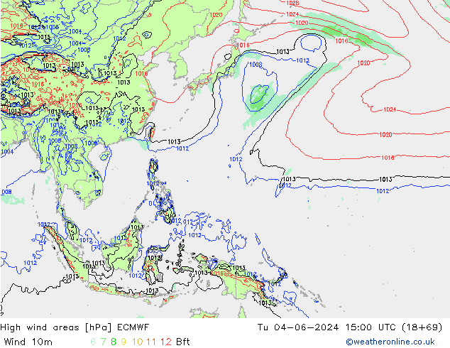 High wind areas ECMWF Út 04.06.2024 15 UTC