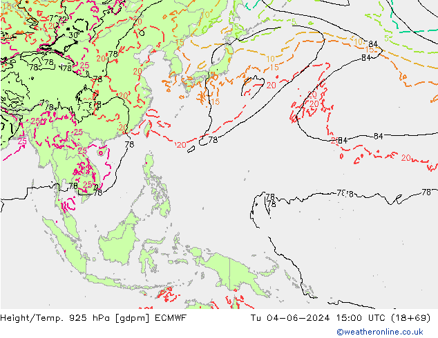 Height/Temp. 925 hPa ECMWF Út 04.06.2024 15 UTC