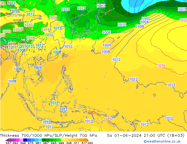 Thck 700-1000 hPa ECMWF sab 01.06.2024 21 UTC