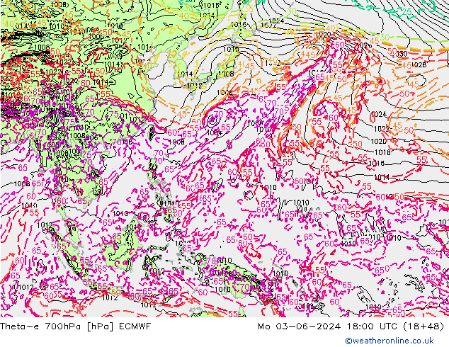 Theta-e 700hPa ECMWF ma 03.06.2024 18 UTC