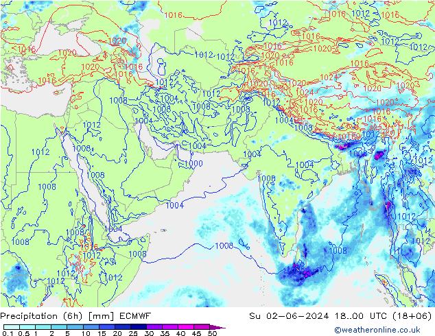 Z500/Yağmur (+YB)/Z850 ECMWF Paz 02.06.2024 00 UTC