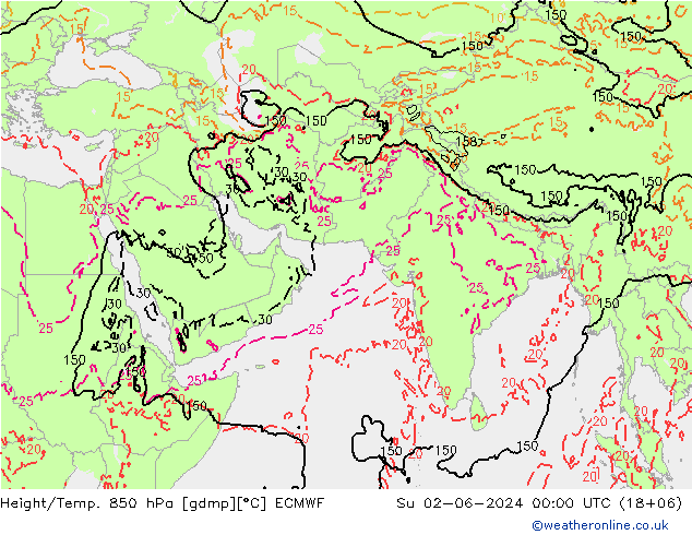 Z500/Yağmur (+YB)/Z850 ECMWF Paz 02.06.2024 00 UTC