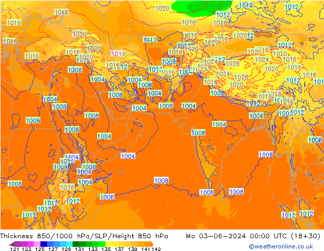 Dikte 850-1000 hPa ECMWF ma 03.06.2024 00 UTC