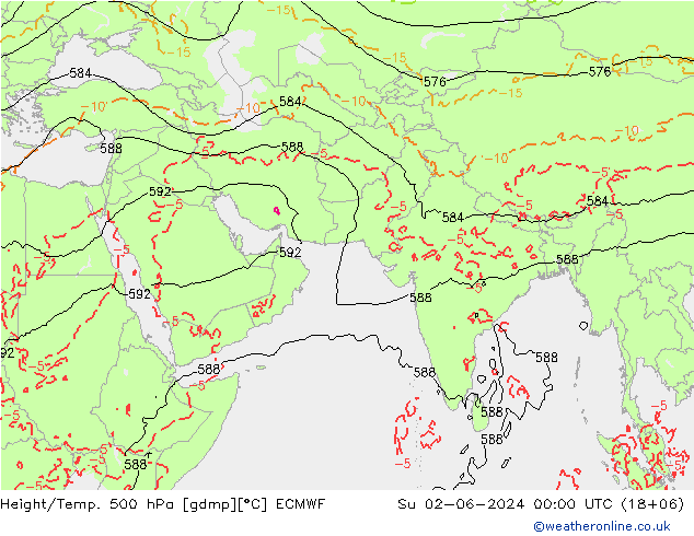 Z500/Yağmur (+YB)/Z850 ECMWF Paz 02.06.2024 00 UTC