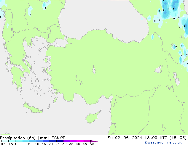 Precipitazione (6h) ECMWF dom 02.06.2024 00 UTC