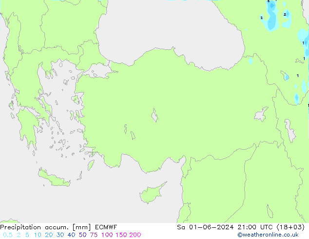 Precipitation accum. ECMWF so. 01.06.2024 21 UTC