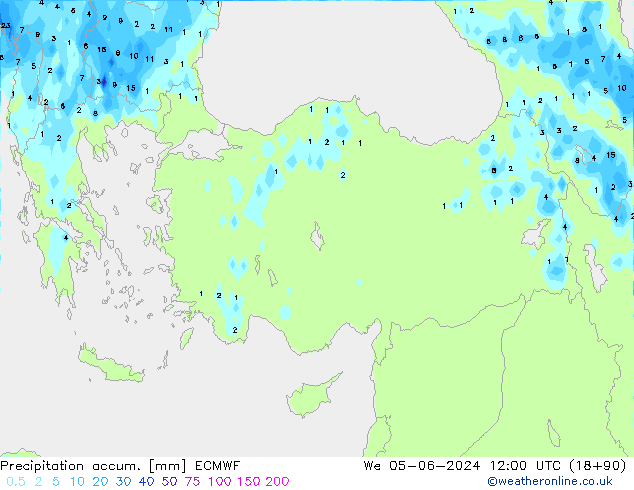 Toplam Yağış ECMWF Çar 05.06.2024 12 UTC