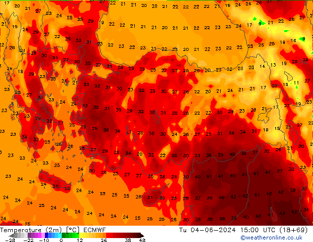 Temperatura (2m) ECMWF Ter 04.06.2024 15 UTC