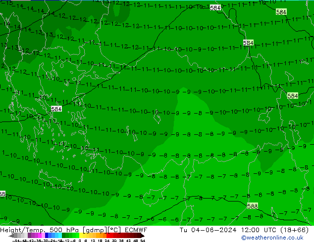 Z500/Rain (+SLP)/Z850 ECMWF wto. 04.06.2024 12 UTC