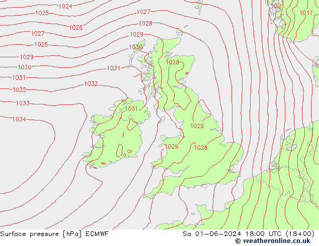 Surface pressure ECMWF Sa 01.06.2024 18 UTC