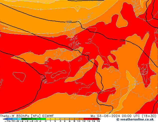 Theta-W 850hPa ECMWF lun 03.06.2024 00 UTC