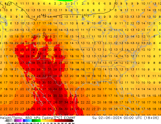 Z500/Yağmur (+YB)/Z850 ECMWF Paz 02.06.2024 00 UTC