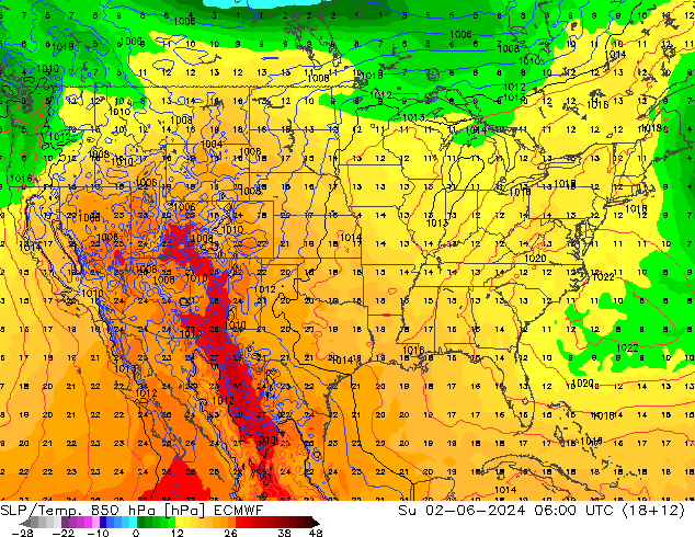 SLP/Temp. 850 hPa ECMWF Su 02.06.2024 06 UTC