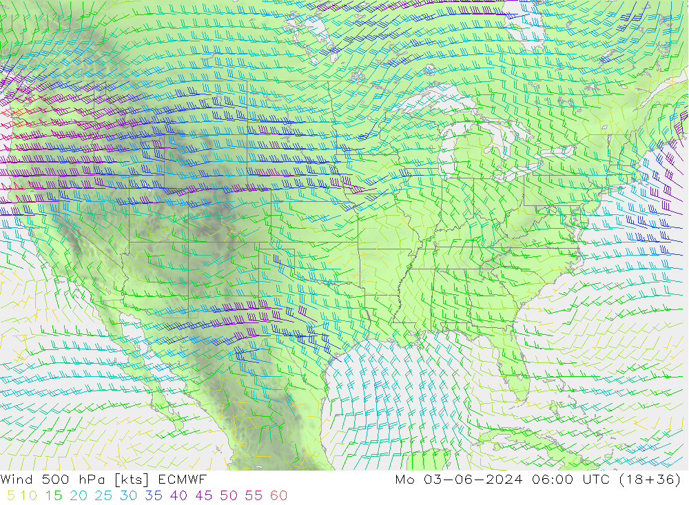 ветер 500 гПа ECMWF пн 03.06.2024 06 UTC