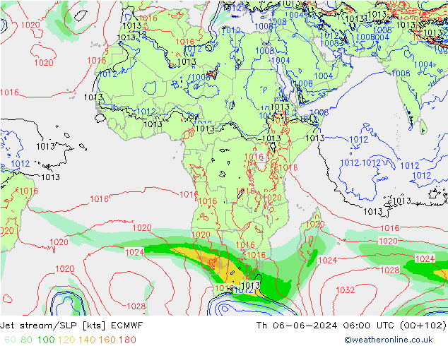 Corrente a getto ECMWF gio 06.06.2024 06 UTC