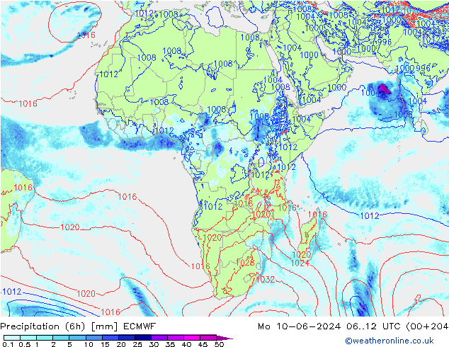 Z500/Rain (+SLP)/Z850 ECMWF lun 10.06.2024 12 UTC