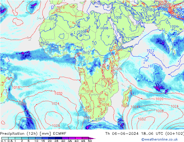 Precipitation (12h) ECMWF Th 06.06.2024 06 UTC