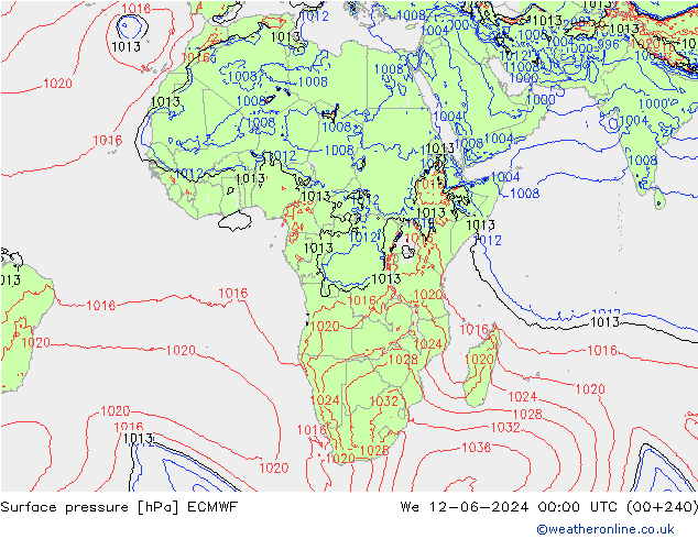 Luchtdruk (Grond) ECMWF wo 12.06.2024 00 UTC