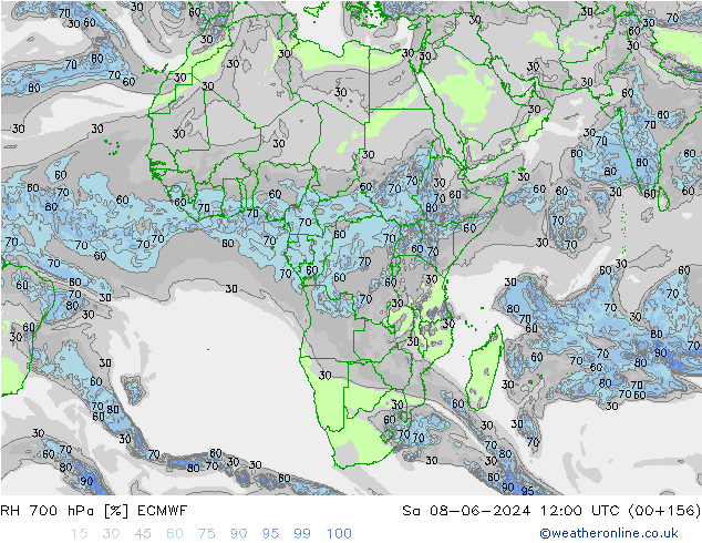 RH 700 hPa ECMWF Sáb 08.06.2024 12 UTC