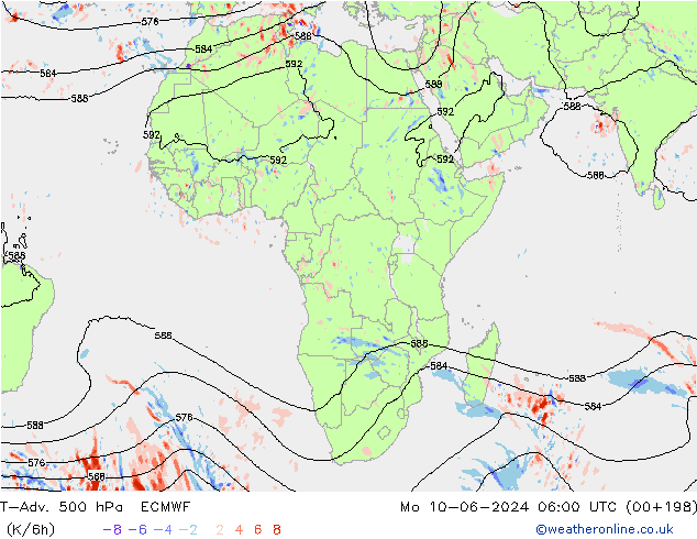 T-Adv. 500 hPa ECMWF pon. 10.06.2024 06 UTC