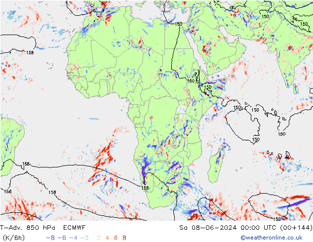 T-Adv. 850 hPa ECMWF sam 08.06.2024 00 UTC