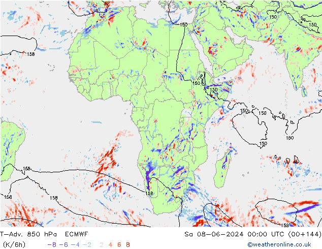 T-Adv. 850 hPa ECMWF Cts 08.06.2024 00 UTC