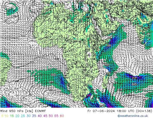 wiatr 950 hPa ECMWF pt. 07.06.2024 18 UTC