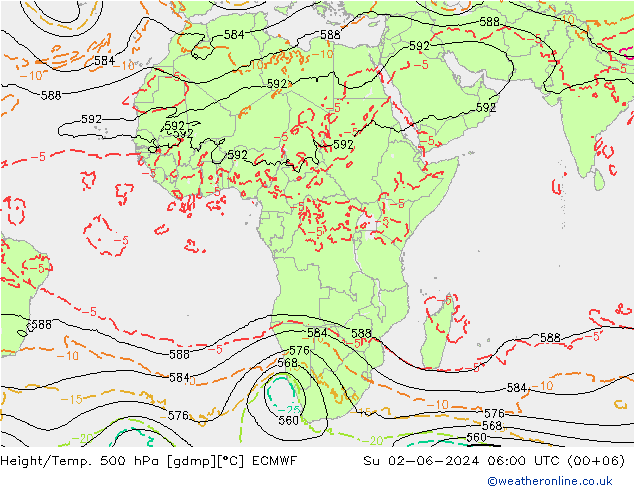 Z500/Rain (+SLP)/Z850 ECMWF Dom 02.06.2024 06 UTC