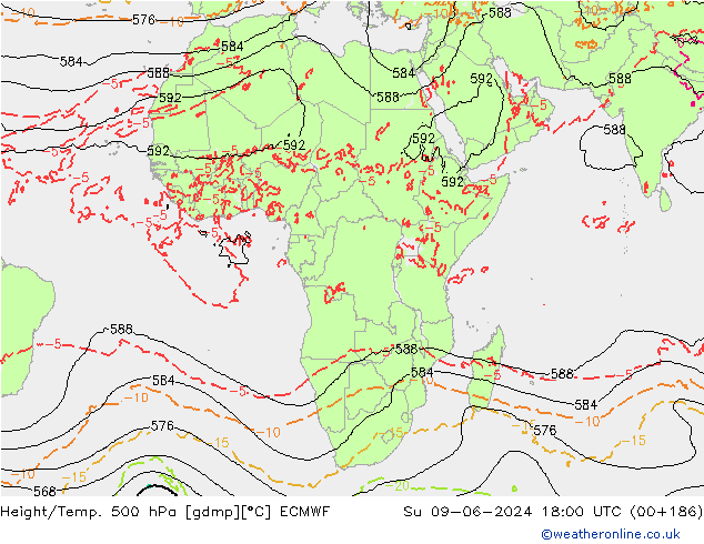 Z500/Rain (+SLP)/Z850 ECMWF Вс 09.06.2024 18 UTC