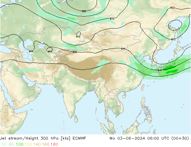 Jet stream/Height 300 hPa ECMWF Po 03.06.2024 06 UTC