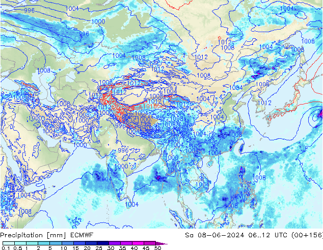 Precipitation ECMWF Sa 08.06.2024 12 UTC