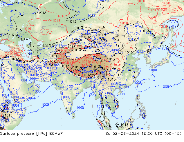 Luchtdruk (Grond) ECMWF zo 02.06.2024 15 UTC