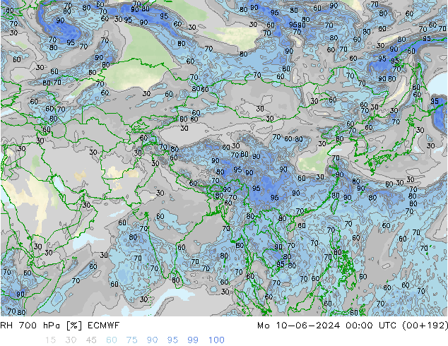 RH 700 hPa ECMWF pon. 10.06.2024 00 UTC