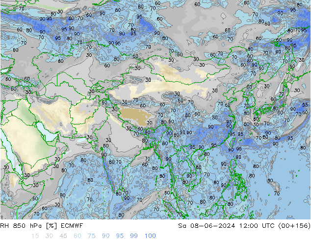 RH 850 hPa ECMWF sab 08.06.2024 12 UTC