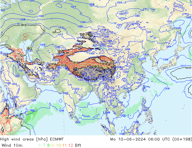 yüksek rüzgarlı alanlar ECMWF Pzt 10.06.2024 06 UTC