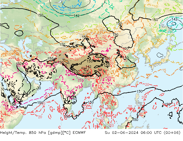 Height/Temp. 850 hPa ECMWF  02.06.2024 06 UTC