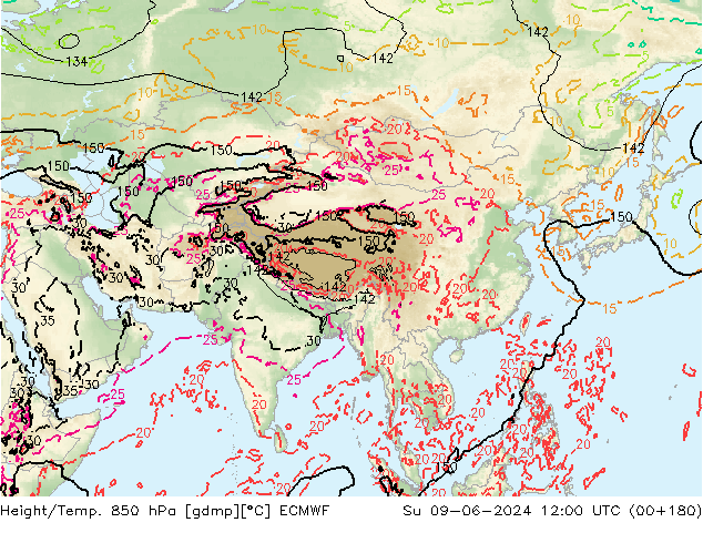 Height/Temp. 850 hPa ECMWF nie. 09.06.2024 12 UTC