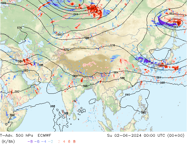 T-Adv. 500 hPa ECMWF nie. 02.06.2024 00 UTC