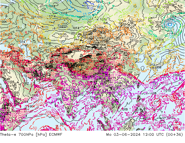 Theta-e 700hPa ECMWF Pzt 03.06.2024 12 UTC