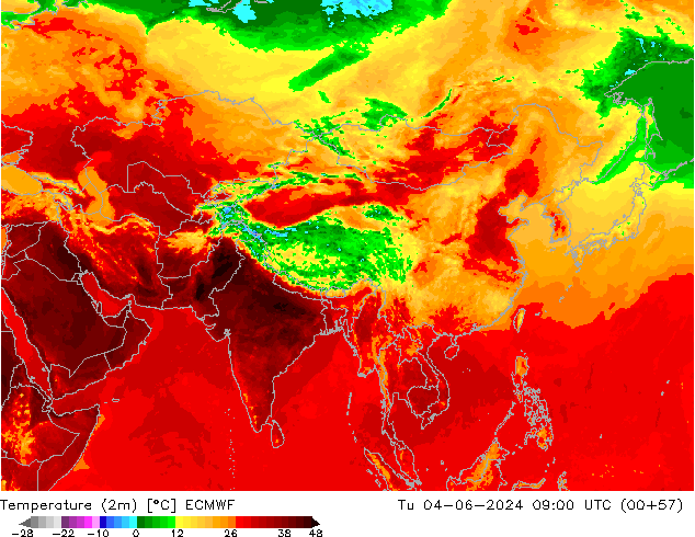 Temperatura (2m) ECMWF Ter 04.06.2024 09 UTC