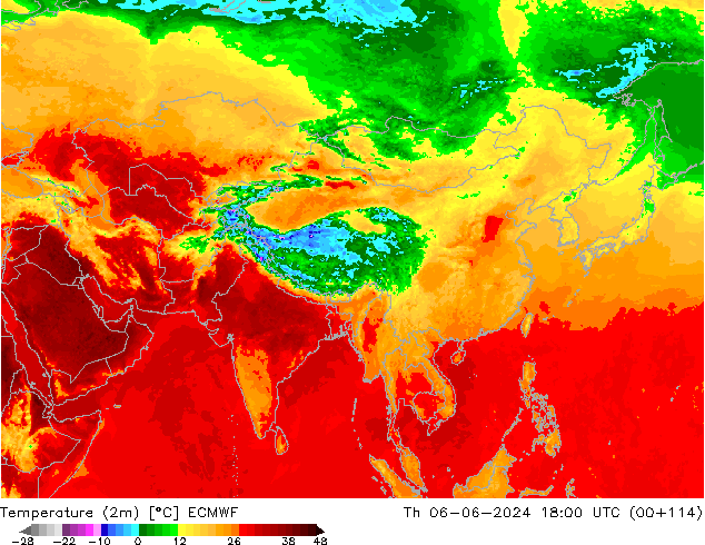 Temperature (2m) ECMWF Čt 06.06.2024 18 UTC