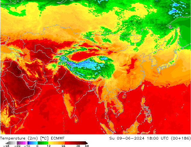 Temperature (2m) ECMWF Su 09.06.2024 18 UTC