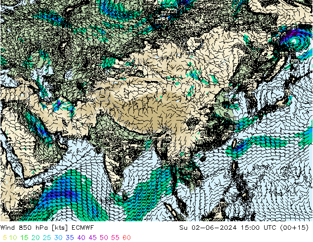Wind 850 hPa ECMWF zo 02.06.2024 15 UTC