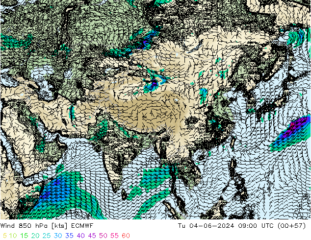 Vento 850 hPa ECMWF Ter 04.06.2024 09 UTC