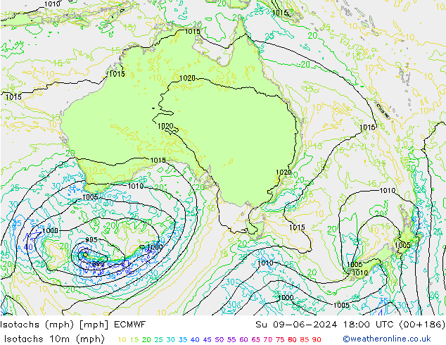 Isotaca (mph) ECMWF dom 09.06.2024 18 UTC