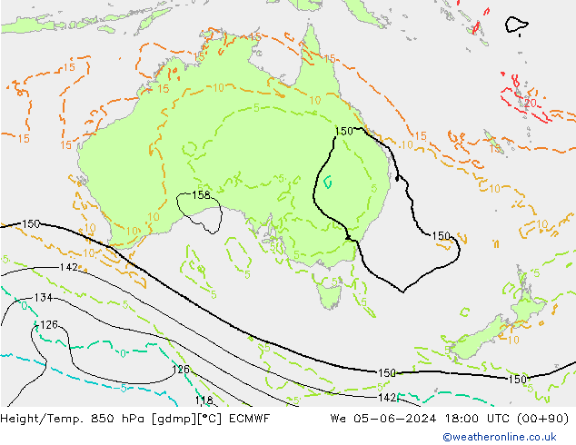 Z500/Yağmur (+YB)/Z850 ECMWF Çar 05.06.2024 18 UTC