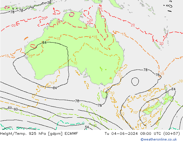 Hoogte/Temp. 925 hPa ECMWF di 04.06.2024 09 UTC